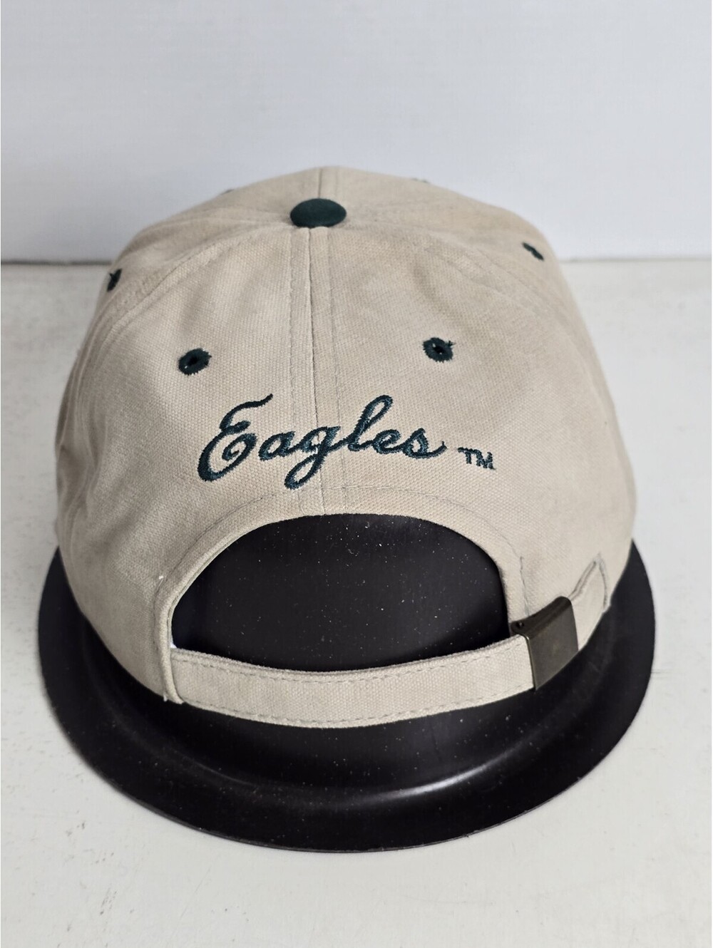 Vtg Philadelphia Eagles Strapback Hat Tan Black Drew Pearson Script NFL 90s New - Picture 3 of 7